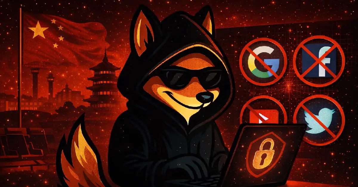 Detailed graphic showing various icons of blocked global websites like YouTube and Gmail behind a digital wall