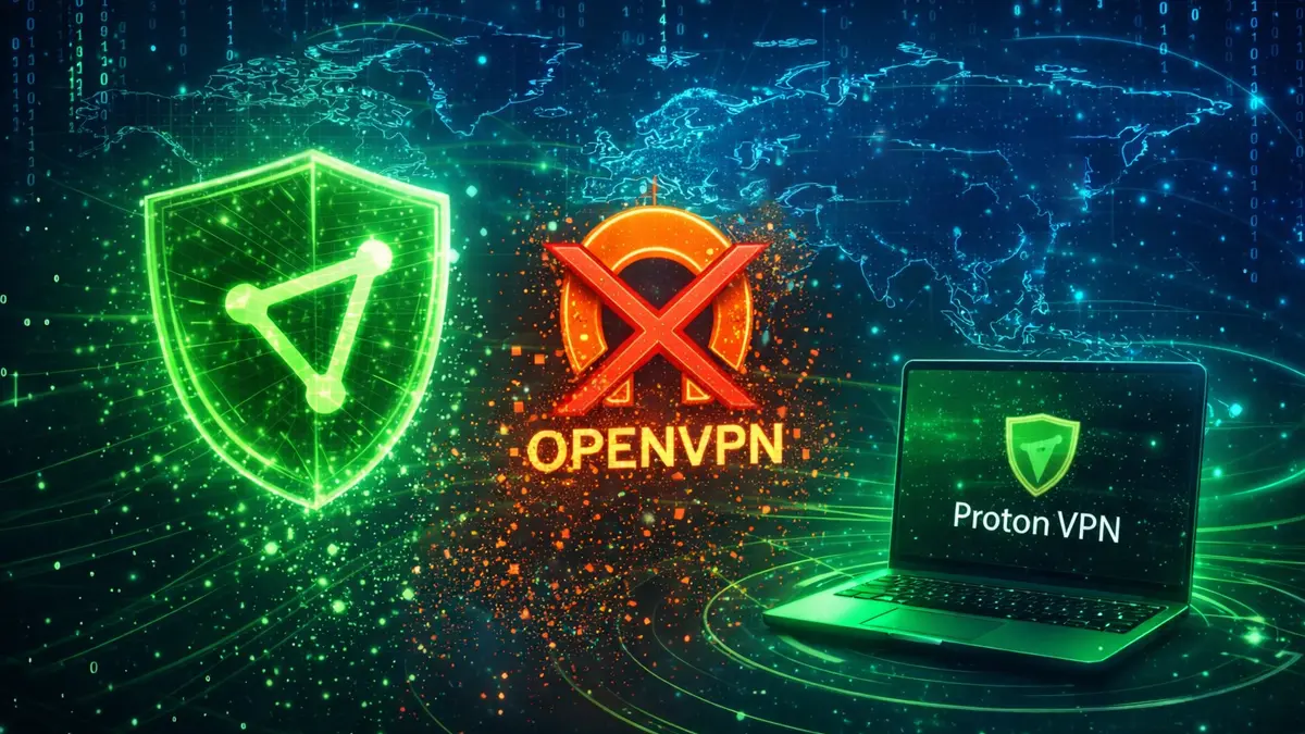 Proton VPN app interface showing the removal of OpenVPN on Android