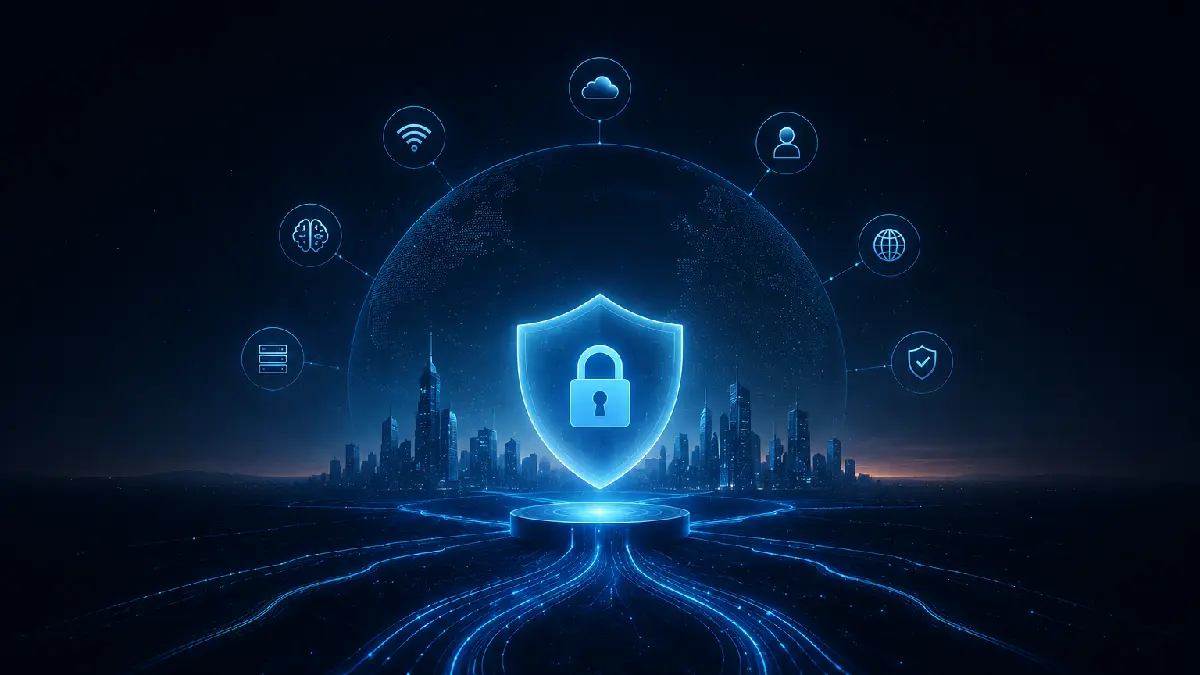 Futuristic secure network illustrating the future of VPN technology